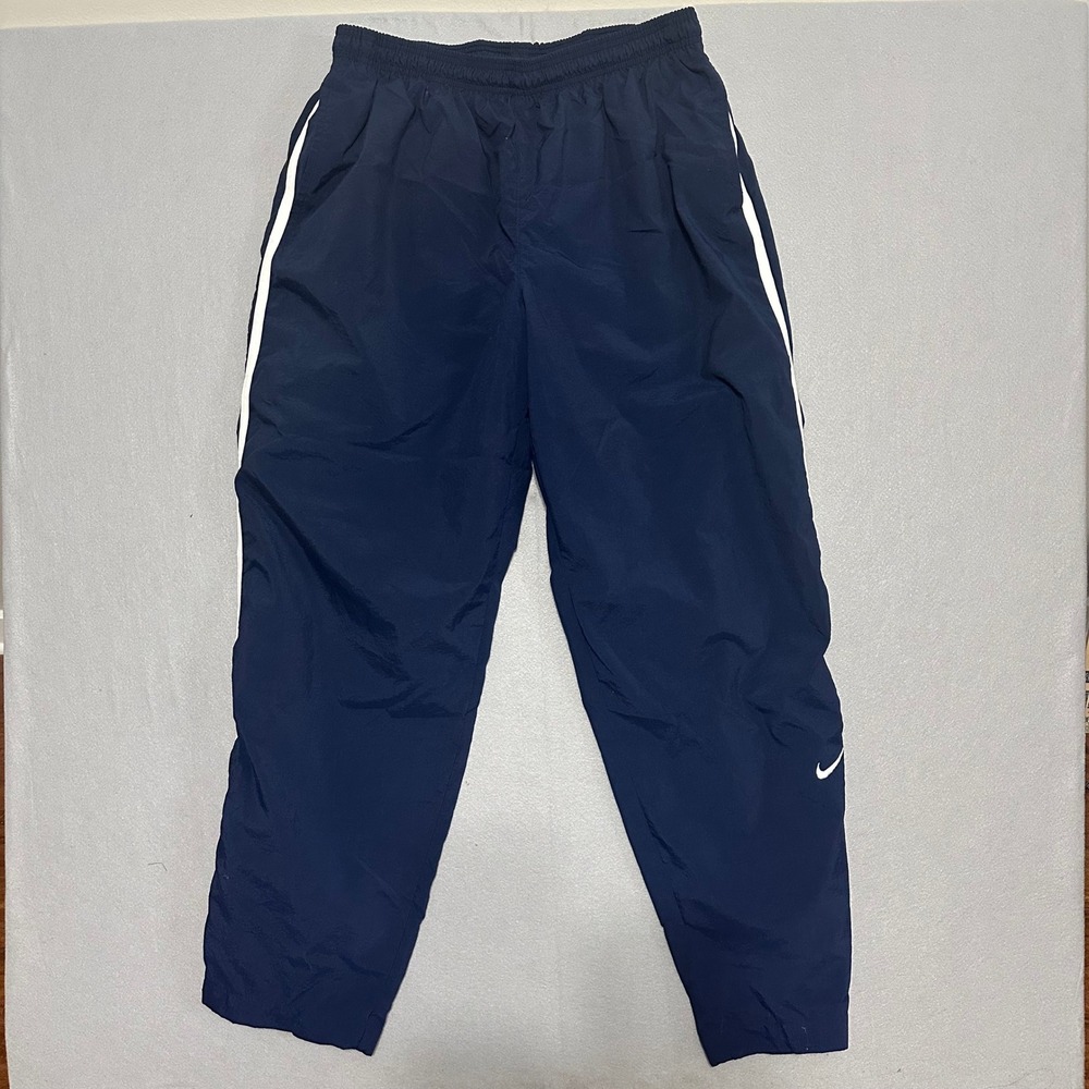 Nike Team Mens XL Navy Blue White Stripe Mesh Lined Windbreaker Track Pants Snap